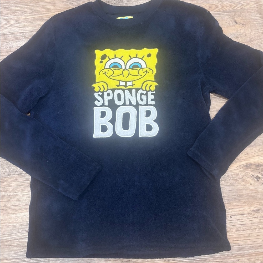 Sponge Bob SquarePants Sweatshirt Sweater M Navy Fleece Cozy‎ Pullover Bold Soft